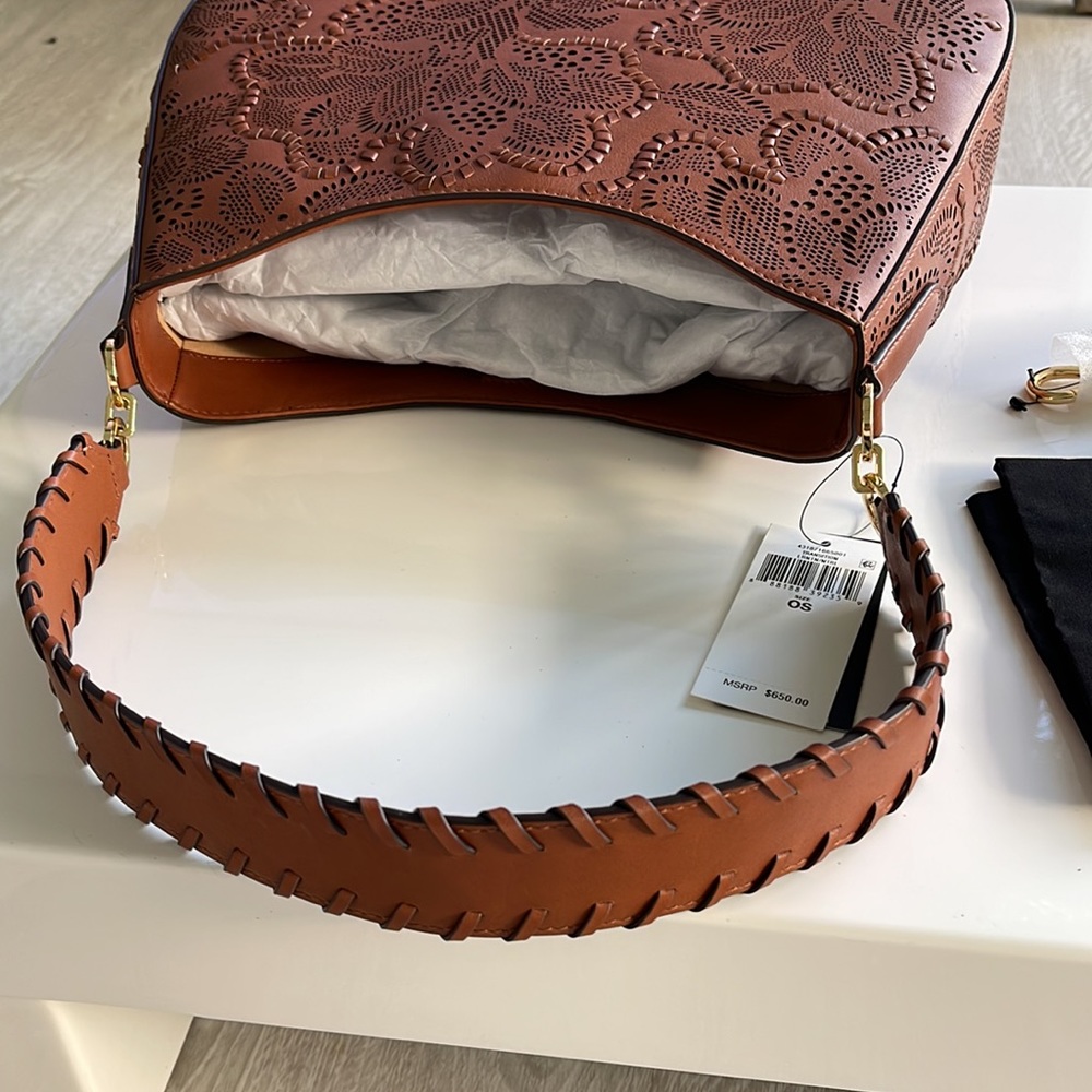 New Ralph Lauren Brown Leather Floral Hobo Shoulder Crossbody Bag Tote. $650. - Picture 4 of 8